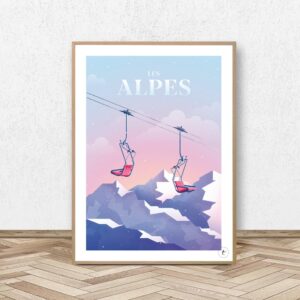 Affiche Les Alpes - Montagne et Chalet