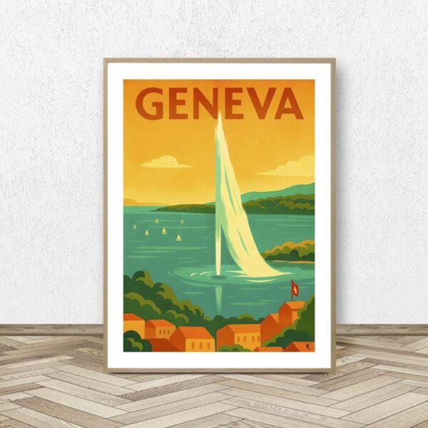 Affiche Geneva jet d'eau - Affiche Alpine