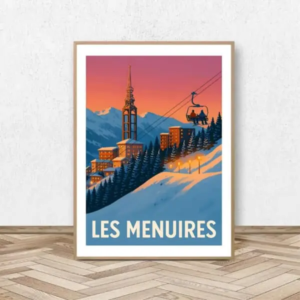 Affiche Les Menuires - Clocher / Affiche Alpine
